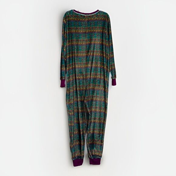 New Natural Life One Piece Pajamas L/XL Floral Boho Plush Fleece Jumpsuit Zip - Picture 4 of 15